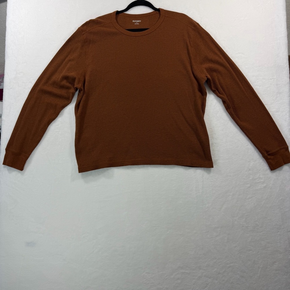 Old Navy Men’s Sweater Brown Waffle Knit Long Sleeve Size XL